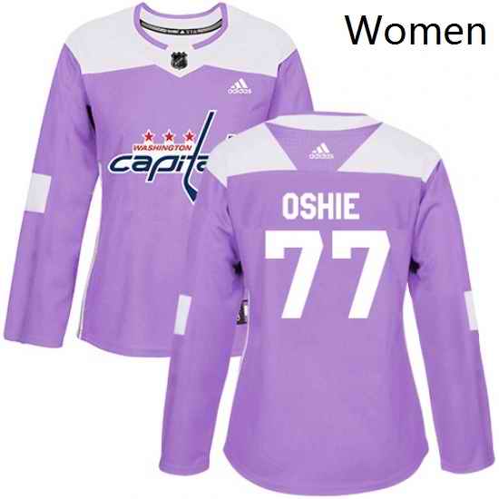 Womens Adidas Washington Capitals 77 TJ Oshie Authentic Purple Fights Cancer Practice NHL Jersey